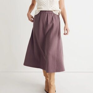 Madewell Quilted Jacquard A-Line Dusty Plum Midi Skirt Pockets size XL